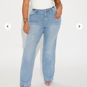 Fashion Nova Sparkling Light Blue Flare Jeans